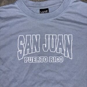 Luxe San Juan Puerto T Shirt Boys Medium Blue Spellout Short Sleeve Crewneck